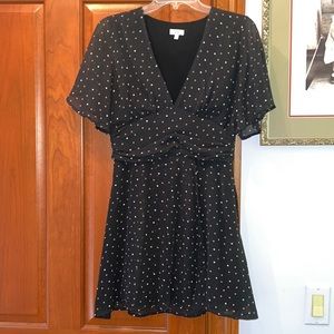 LUCCA black dress with gold and white polka dots. Size small